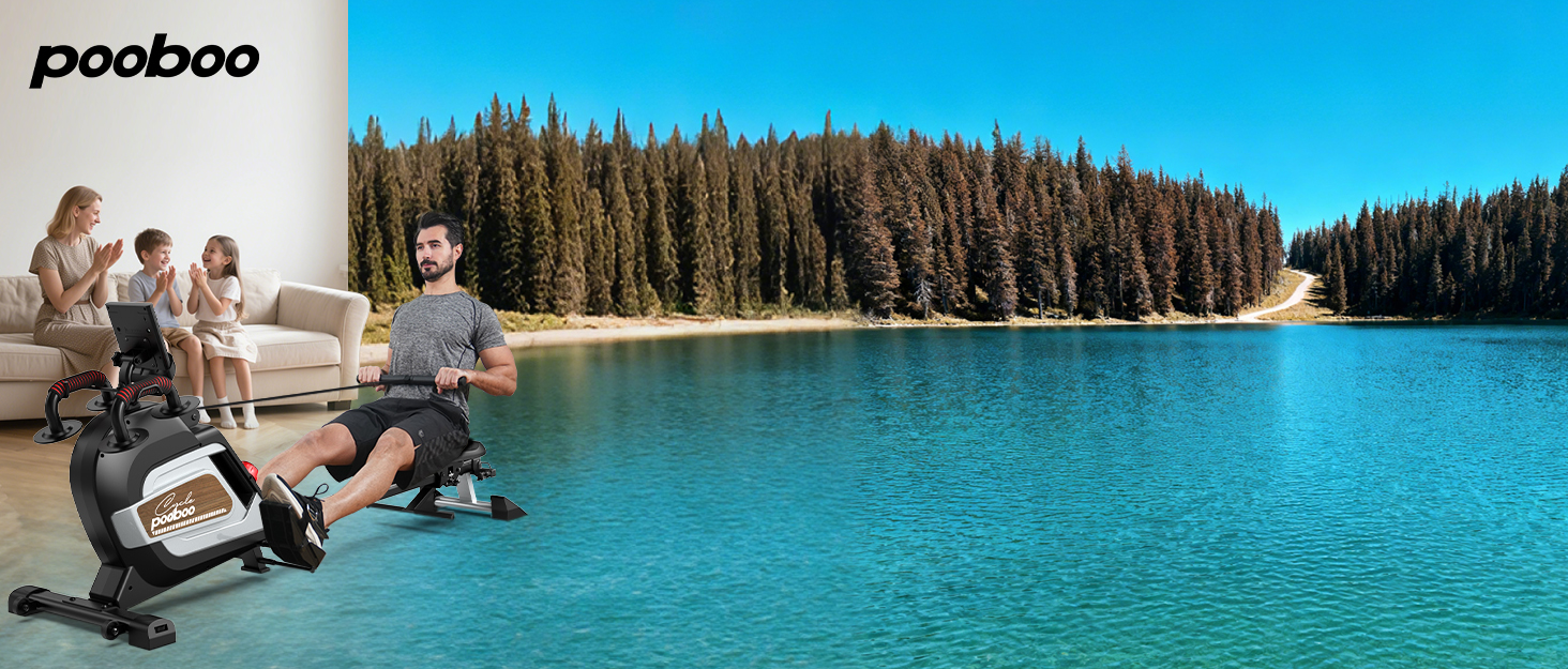 Гребний тренажер Pooboo з магнітною системою опору, 360 lbs, складаний, з тримачем для планшета та зручним сидінням, для дому H015-3
