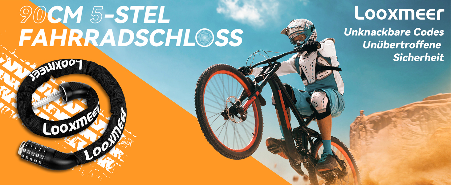 Замки для велосипедів: надійне ланцюгове кільце з кодовим замком, 90 см, рівень безпеки 8, 5-значний код, для велосипеда, мотоцикла, ролера, дверей (чорний та білий - стабільний)