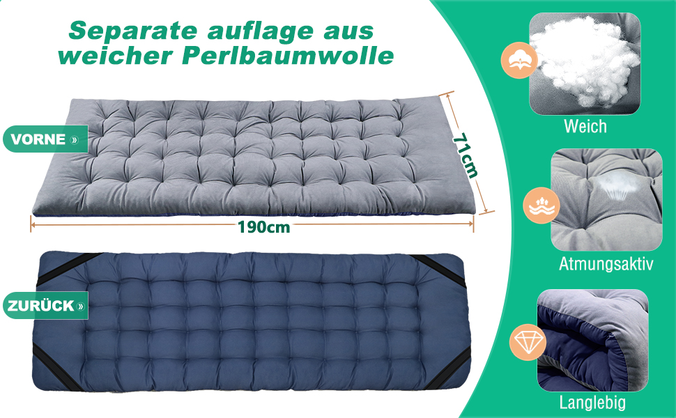 Велике розкладне ліжко з матрацом – 198x81x46 см, 400 кг, сталевий каркас, Oxford-тканина, для дорослих, сад, подорожі (Сірий)