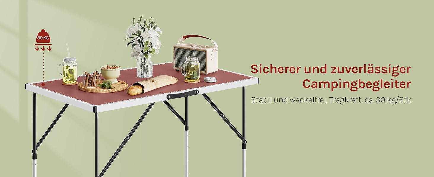 Стіл туристичний складний, садовий, для відпочинку, робочий, на балкон, регульована висота, Woltu®, алюміній, сталь, MDF, сірий