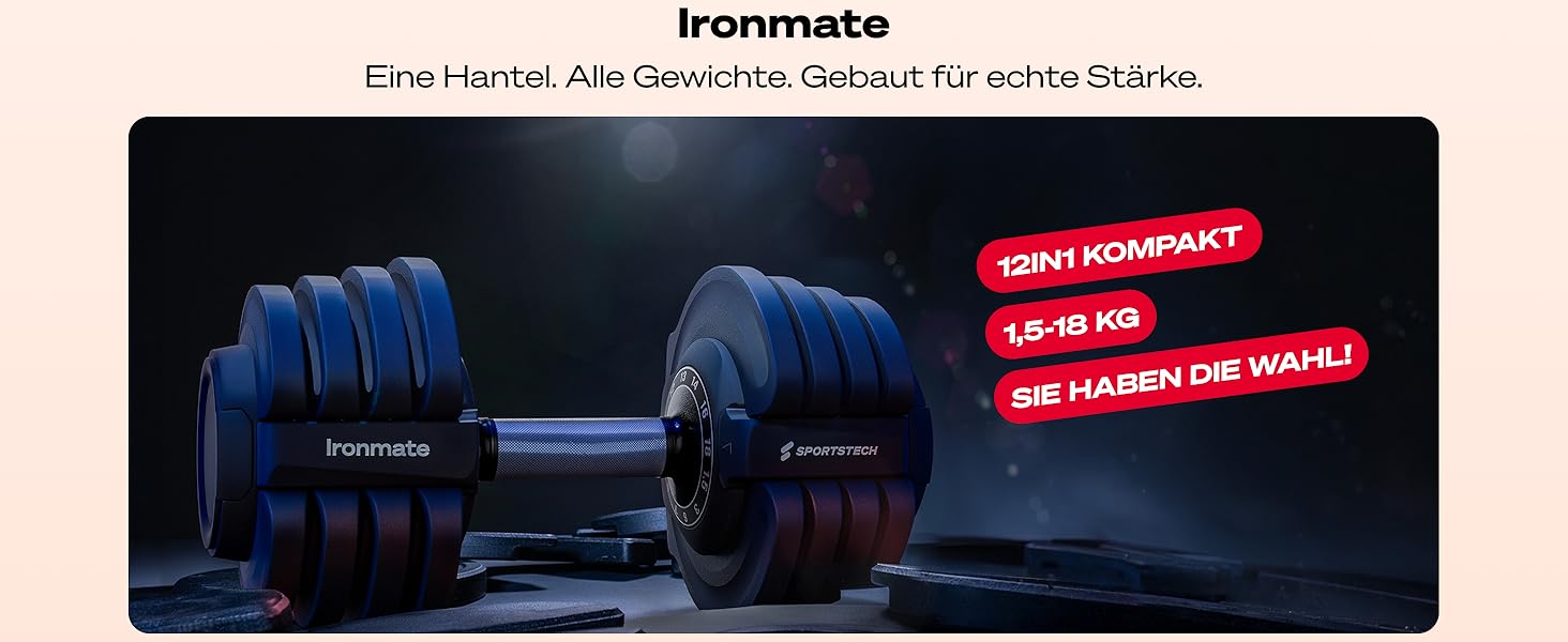 Регульовані гантелі Ironmate для дому, 1.5-18/24/40 кг, з дисками, 12-16 ваг, компактні, з неслизьким грифом, для силових тренувань, з підставкою Ironmate 18 чорні