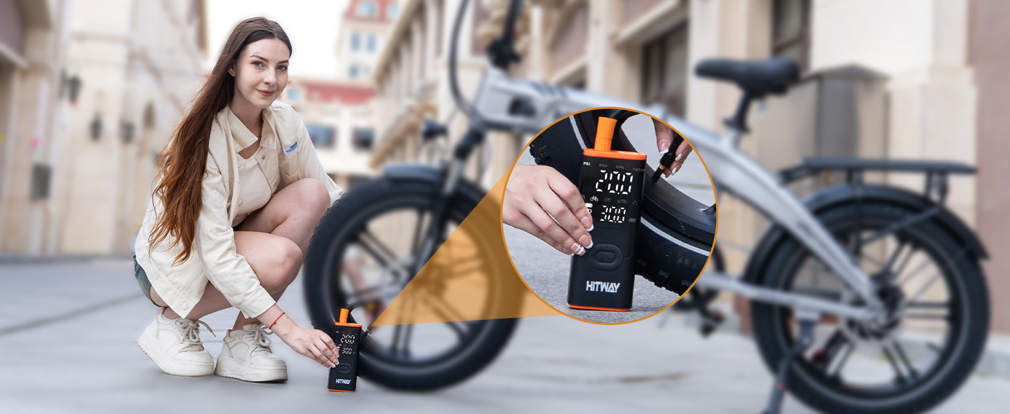 Електрична портативна насосна станція HITWAY 6000mAh, 150PSI, акумуляторний компресор для авто, велосипедів, мотоциклів і м'ячів, з функцією Powerbank
