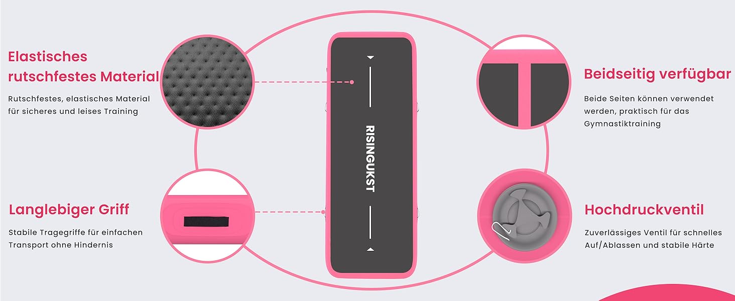 Надувна гімнастична килимок Air Matte Track для гімнастики та акробатики, 400x100x15 см, зелено-рожевий