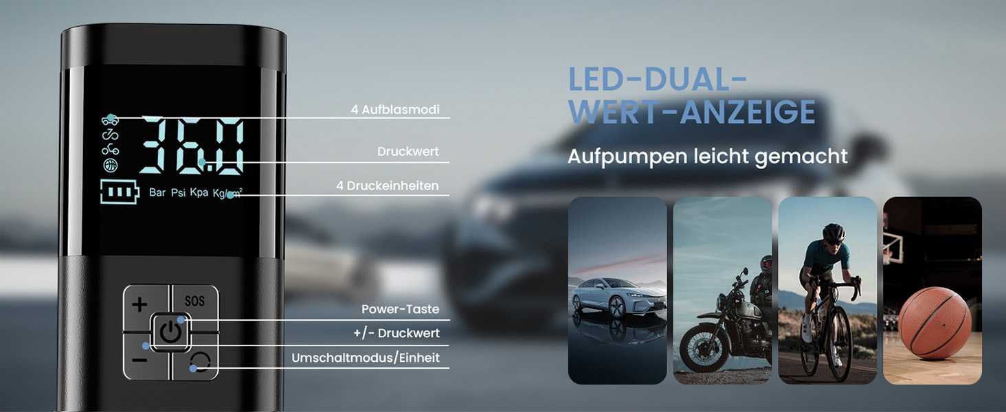SERVOMASTER Електрична повітряна помпа з манометром, портативний міні-компресор, акумулятор 150PSI, LED-підсвічування, для авто, мотоцикла, велосипеда, м'ячів (чорний, сірий, бездротовий)