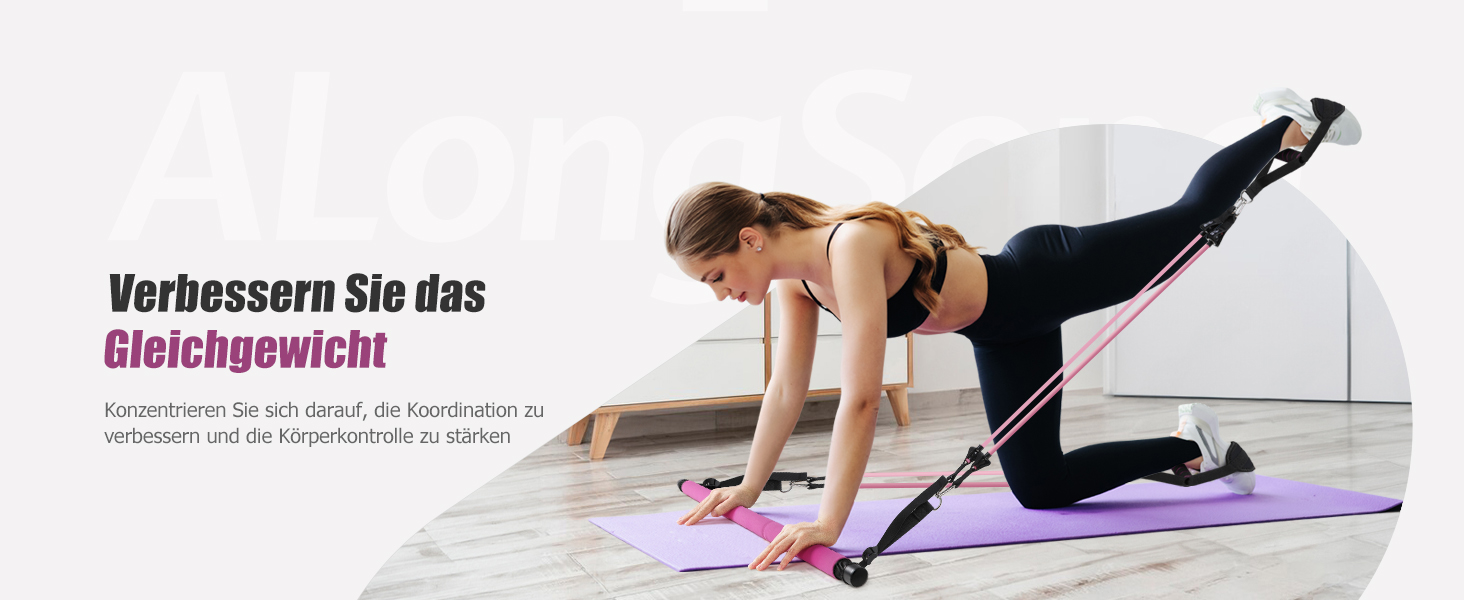 Набір для пілатесу з еластичними стрічками та стержнем, 180LBS/140LBS, фітнес-стрічки, фітнес/йога/тренажерний зал, фіолетовий