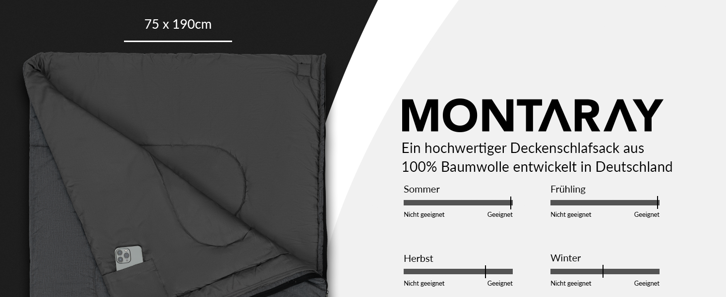 Спальний мішок туристичний 100% бавовна до -3°C з подушкою - Outdoor зимовий та літній спальний мішок [280GSM] для 3-4 сезонів (75x190см) - для жінок та чоловіків (теплий) Сірий