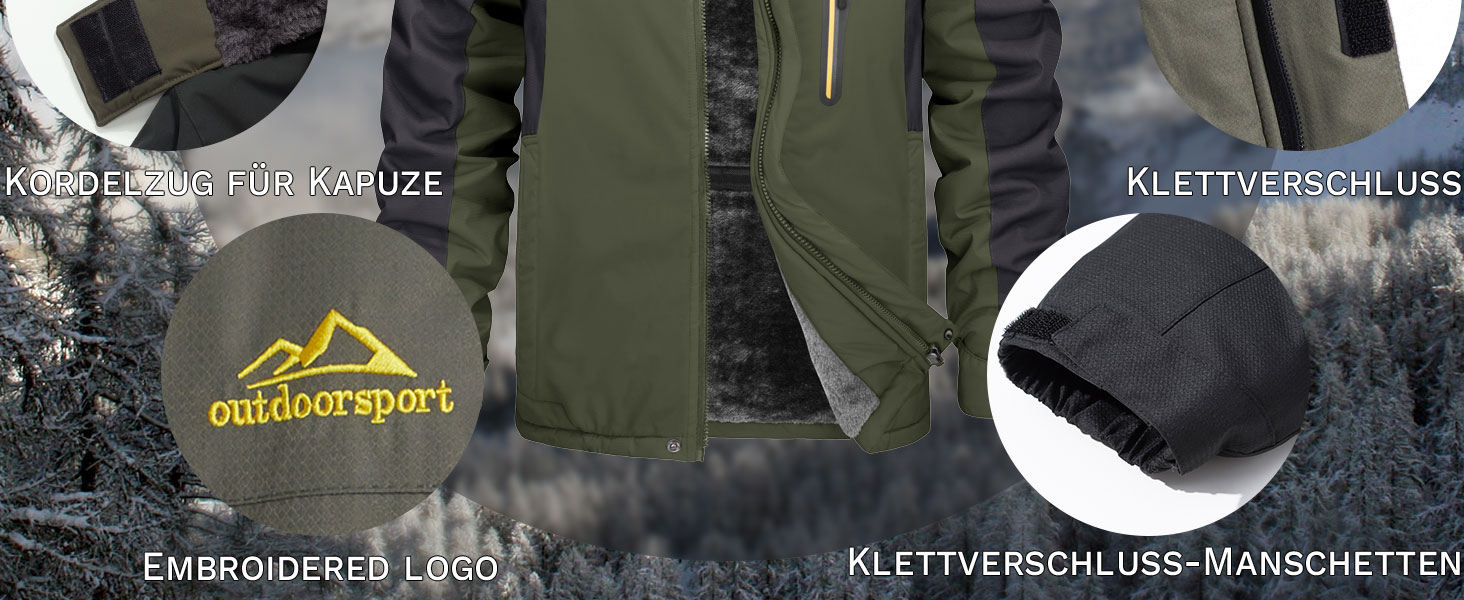 Зимова куртка KEFITEVD для чоловіків: водонепроникна, тепла, з підкладкою, для катання на лижах, спортивна, вітронепроникна, дихаюча, функціональна куртка з відстібаною капюшоном, XL, блакитна