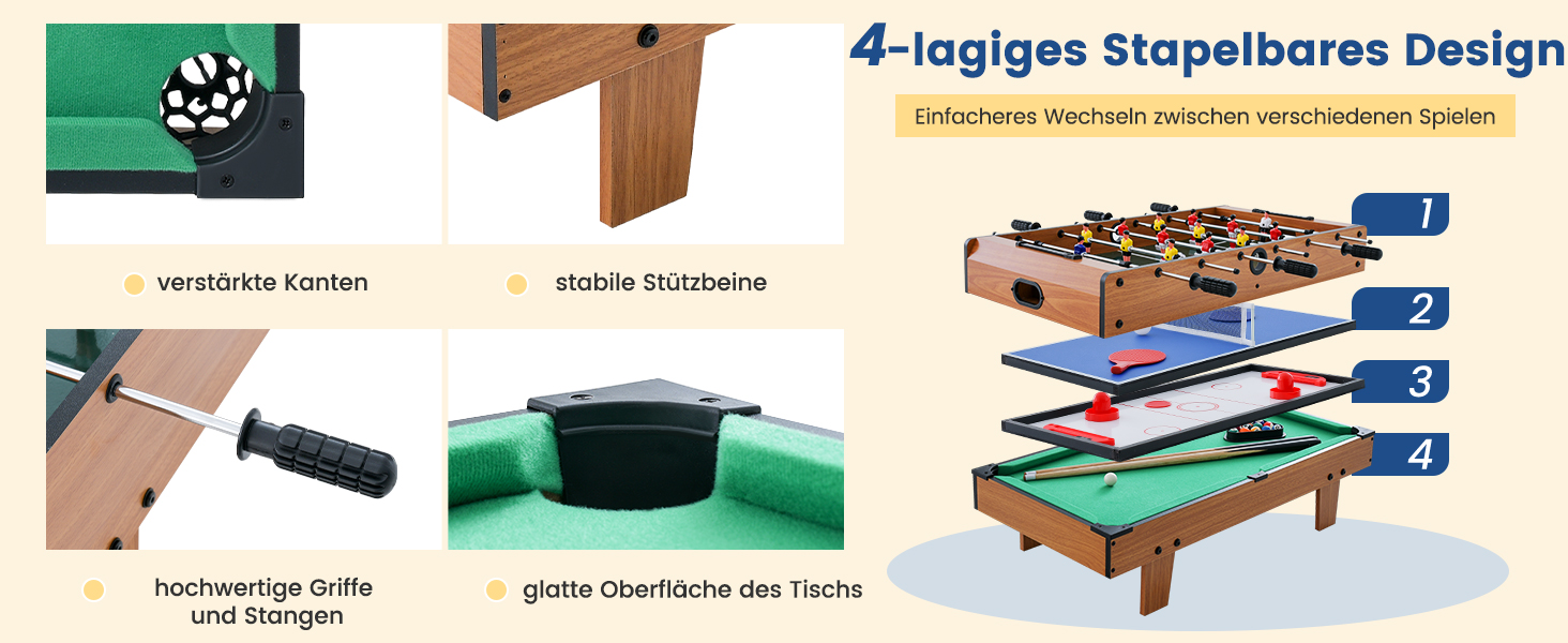 DREAMADE 4-в-1 міні-ігровий стіл: футбол, хокей, більярд, теніс. Ідеально для дітей та дорослих