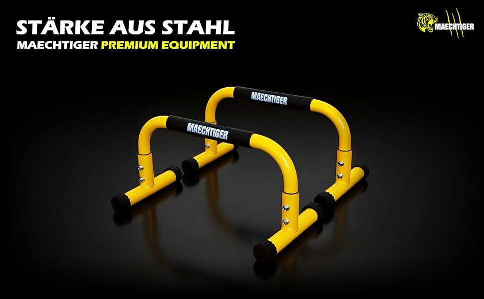 Паралелетки преміум-класу Parallettes - подовжені сталеві ручки для віджимань - стабільність завдяки системі вирівнювання - неслизькі та щадять суглоби - для калістеніки, фітнесу, в приміщенні та на вулиці