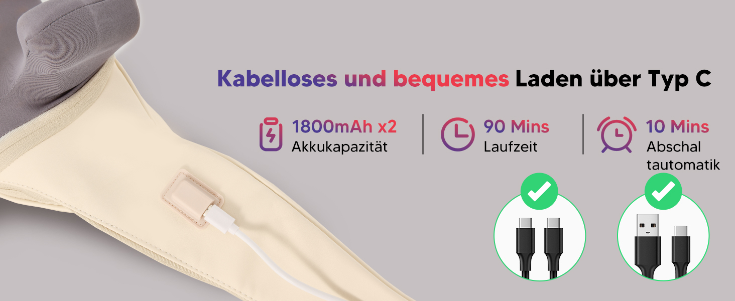 Arboleaf 6D Бездротовий масажер для шиї та плечей з технологією розминання, 2 рівні нагріву, 3 режими, знімний чохол, 90 хв автономної роботи, бежево-сірий