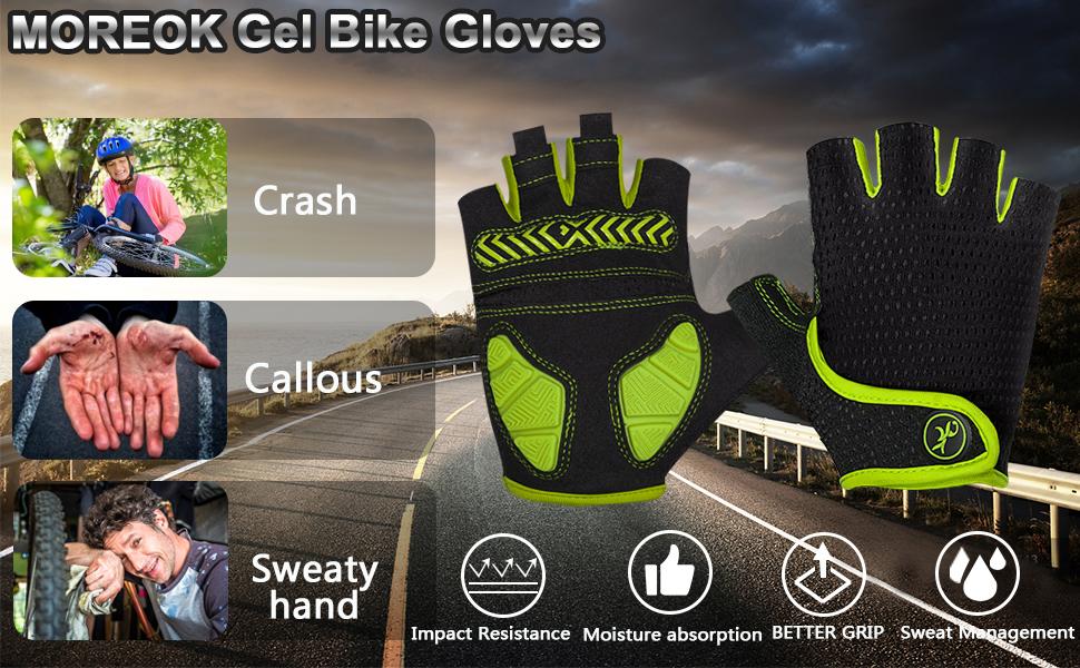 Велосипедні рукавички MOREOK для чоловіків та жінок, літні, безпальцеві, з гелевою вставкою, антиковзаючі, амортизуючі, для гірського велосипеда, шосе, даунхілу (Жовті, XXL)