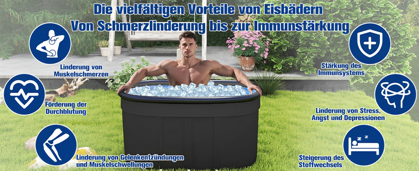Еліптична ванна для льоду Newfulam XXL (120 см) з кришкою - Комплект, розкладна ванна для дорослих, льодогенератор, ванна для холодової терапії, чорна, 546 л
