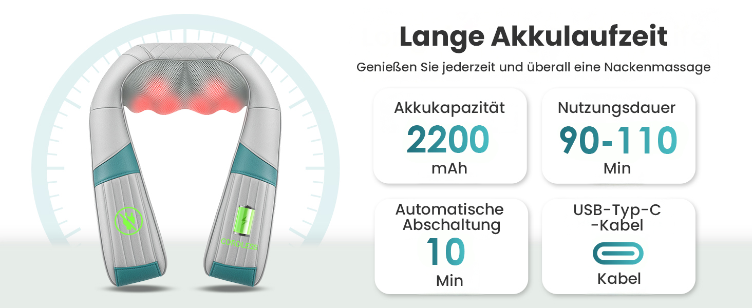 Масажер для шиї та плечей Snailax з підігрівом, акумуляторний Shiatsu 4D, для шиї, плечей, спини, подарунок, сірий та зелений