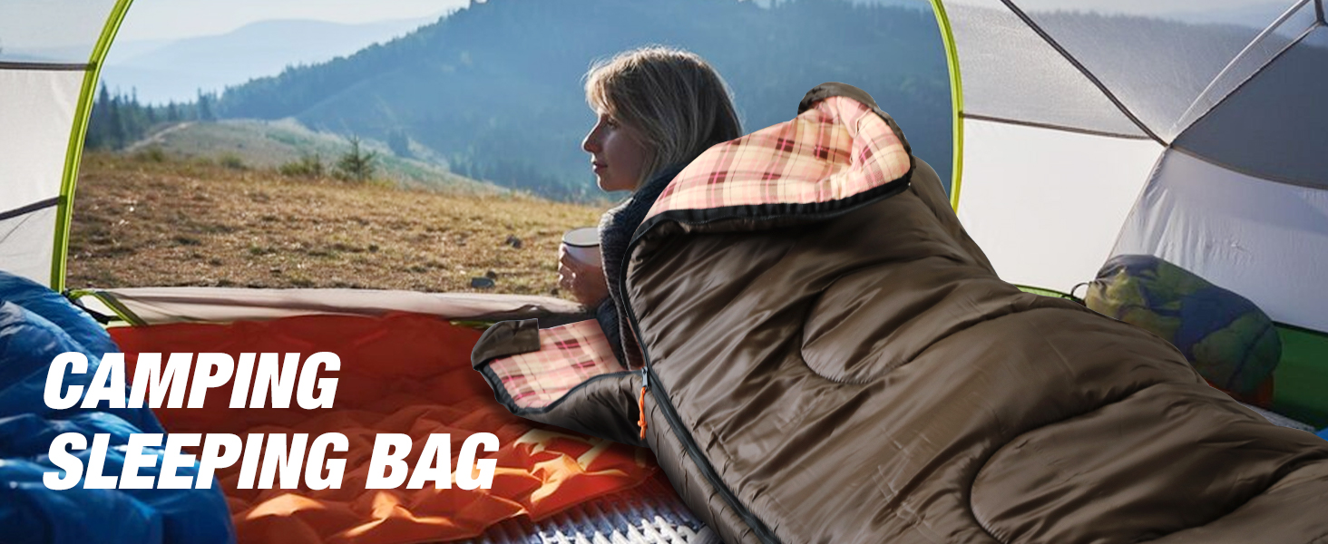 Спальний мішок REDCAMP XL з бавовни, теплий, з капюшоном, фланелевий, компактний, 3-4 сезони, для дорослих та дітей, для кемпінгу, риболовлі, зимовий, коричневий, 2lbs наповнювач