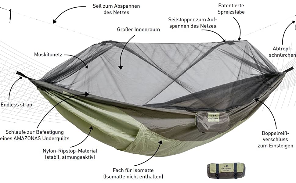 Гамак трекінговий Amazonas Trekking Set XXL Ultra-Light з москітною сіткою та термозахистом, до 150 кг