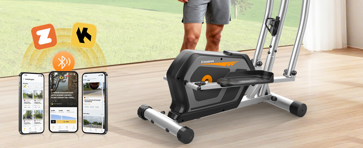 Еліптичний тренажер Crosstrainer 3-в-1 з LCD-монітором, 16 рівнів навантаження та 6 кг маховиком (Оранжевий + Срібний)