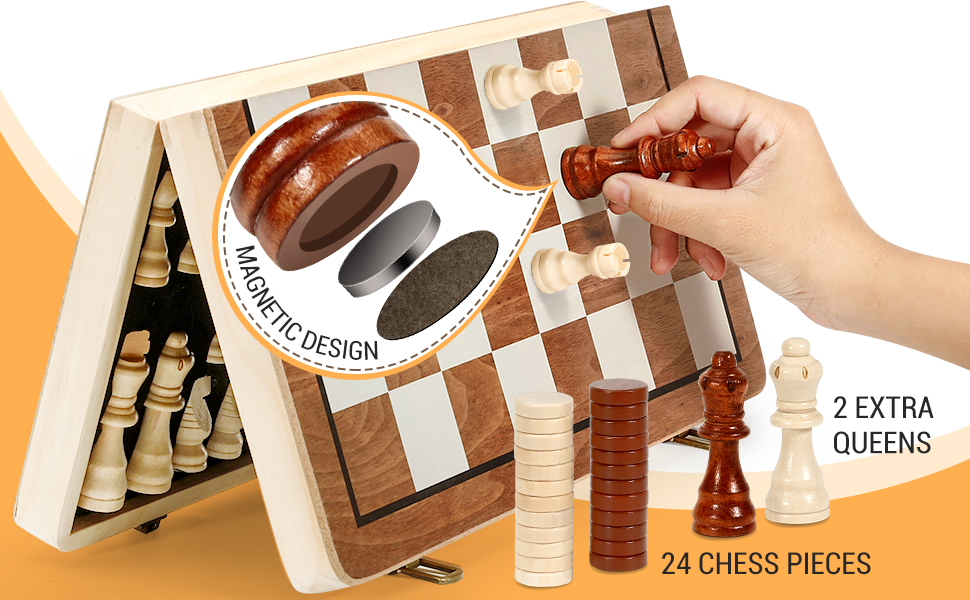 Магнітний набір для гри в шахи з дерева HAVNIDY, ручної роботи, складаний, з місцем для зберігання, для подорожей та сімейних ігор
