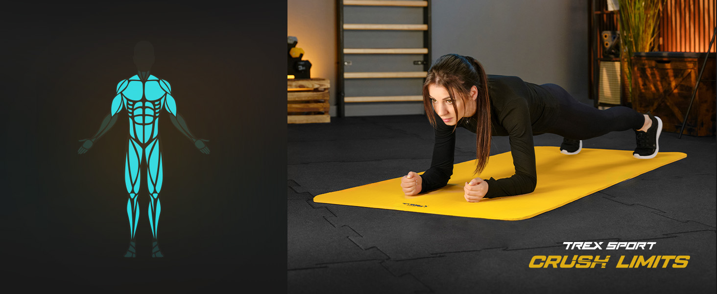 TREX SPORT Килимок для гімнастики та фітнесу, 190x80x1 см, жовтий | Килимок для йоги з неслизьким покриттям та ручкою для перенесення