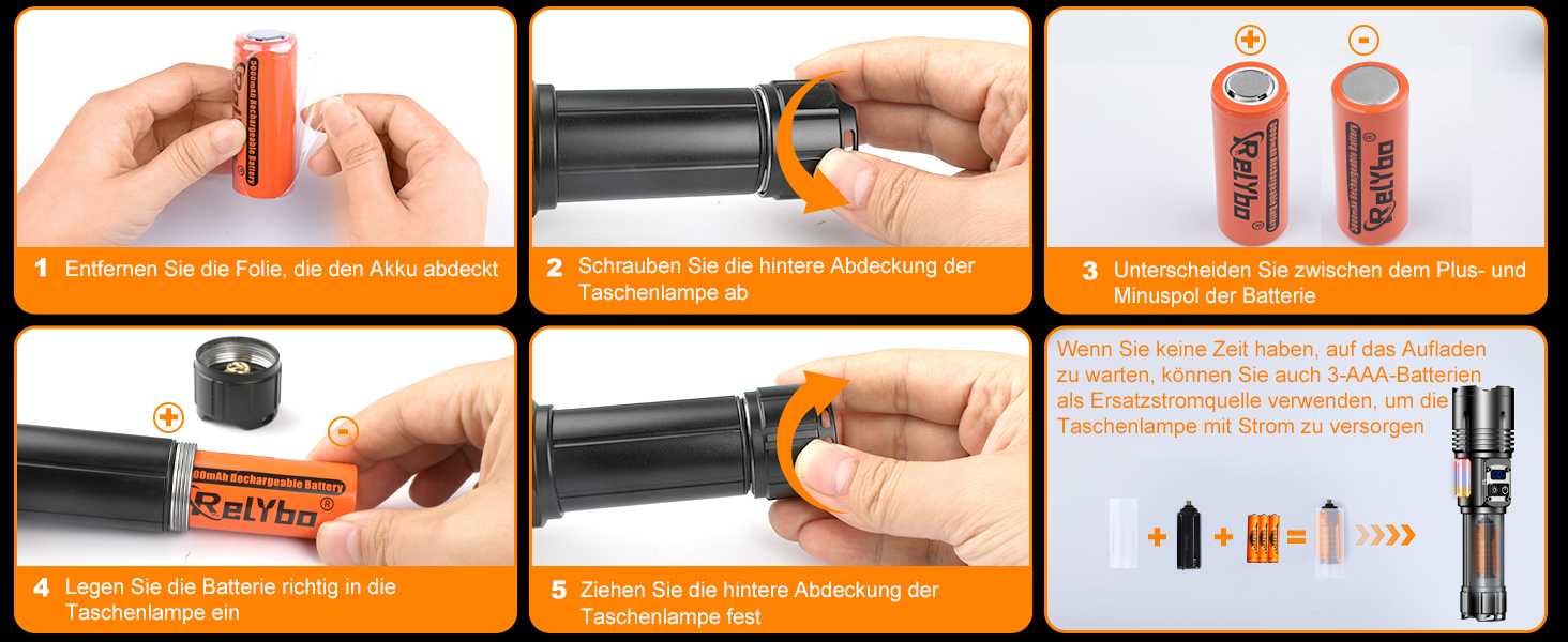 Тактична ліхтарик Relybo: перезарядна, 1000000 люмен, 9 режимів, COB бічне світло, USB-C, для кемпінгу та надзвичайних ситуацій