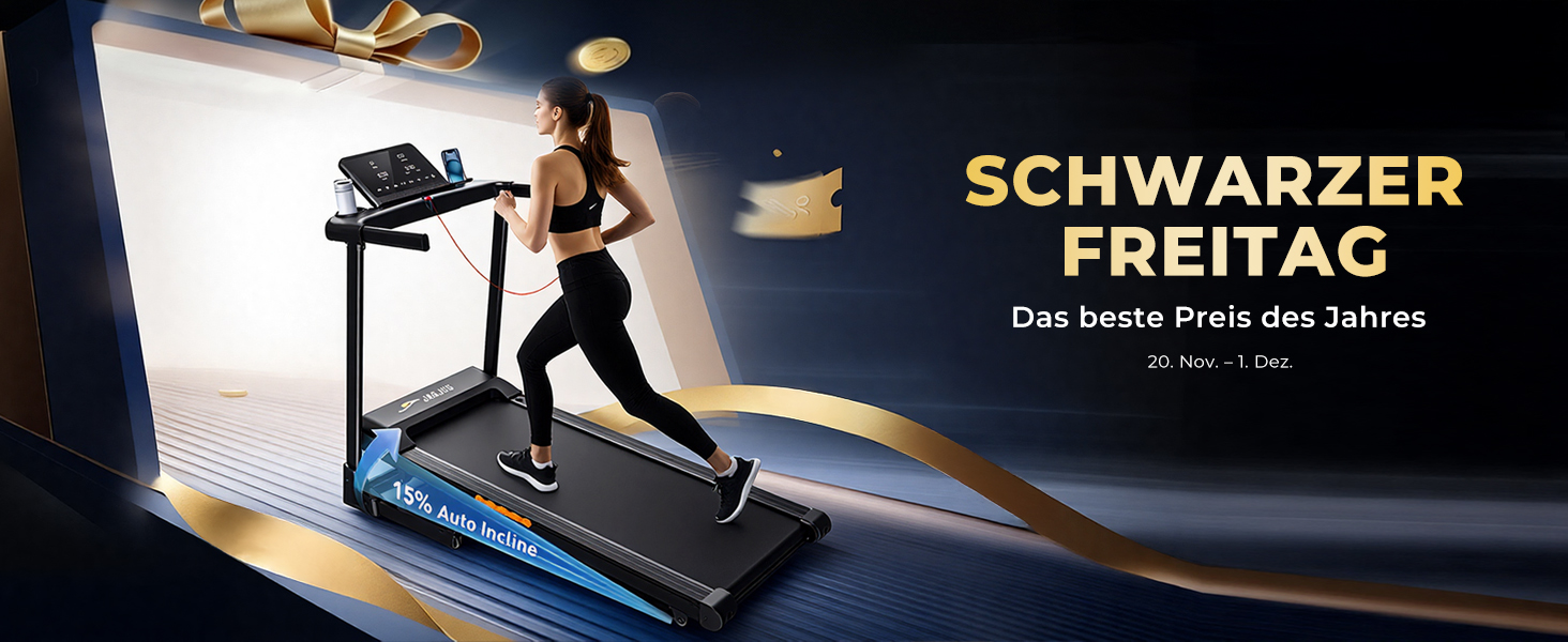 Біговий тренажер для дому, складаний, з автоматичним нахилом 15%, швидкість 1-14 км/год, потужність 3 PS, LED дисплей, 12 програм тренувань, максимальне навантаження 136 кг