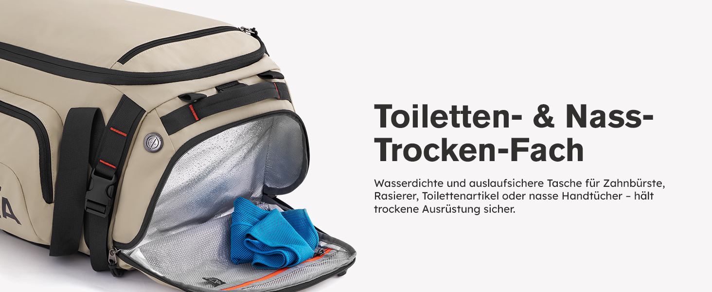 Спортивна сумка-рюкзак Tolaccea для чоловіків та жінок – велика дорожня сумка з відділенням для взуття, мокрою одежі та ноутбука (15,6'') – водонепроникна сумка-мішок для відпочинку, фітнесу, спорту та подорожей (Хакі, 40л)