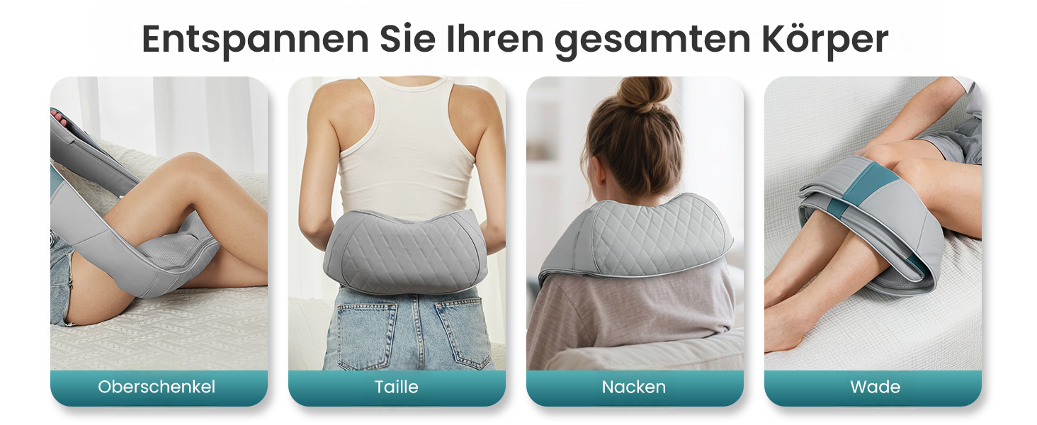 Масажер для шиї та плечей Snailax з підігрівом, акумуляторний Shiatsu 4D, для шиї, плечей, спини, подарунок, сірий та зелений