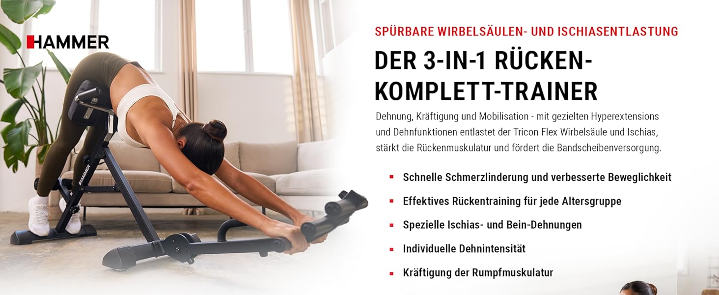 Тренажер для спини HAMMER Tricon – гіперекстензія, живіт, прес. Багатофункціональне обладнання для фітнесу