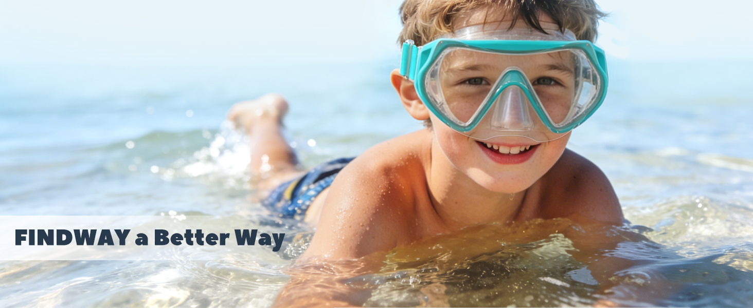 Маска для плавання Findway для дітей (6-16 років), з трубкою, антифог, антипротікання, панорамний огляд, колір А-Teal