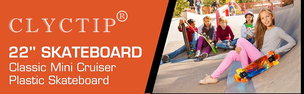 Скейтборд CLYCTIP Mini Cruiser 22 дюйми з підсвічуванням та ABEC-11 підшипниками для дітей та початківців, білий