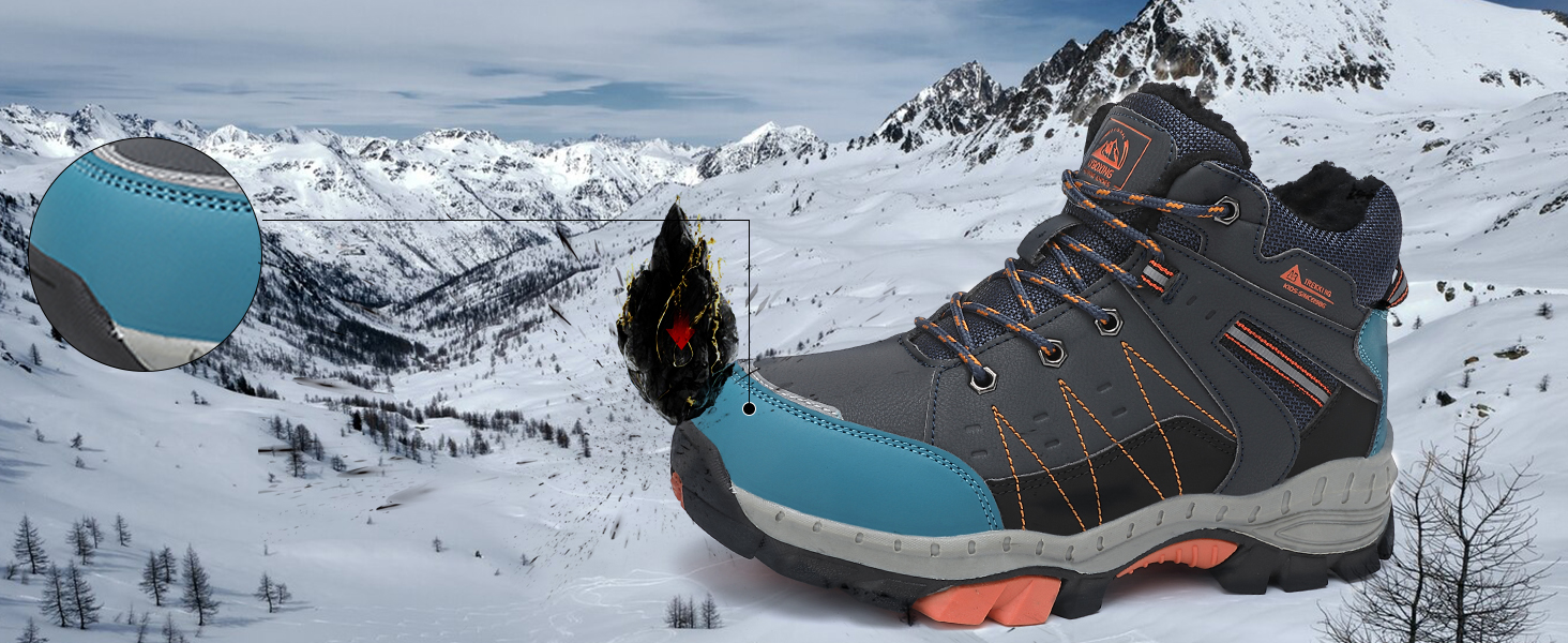 Зимові чоботи ASTERO для хлопчиків 31-38, снігоступи для дітей з шипами, унісекс туристичні чоботи, утеплені, нековзні, блакитні, 36 EU