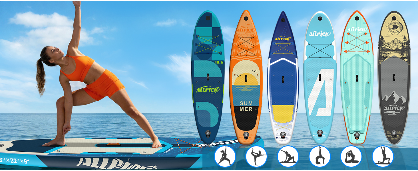 Надувний SUP-борд ALLPICK Premium з аксесуарами, тримачем для камери, регульованим веслом, для початківців та досвідчених, 200 кг, колір: Глибокий синій