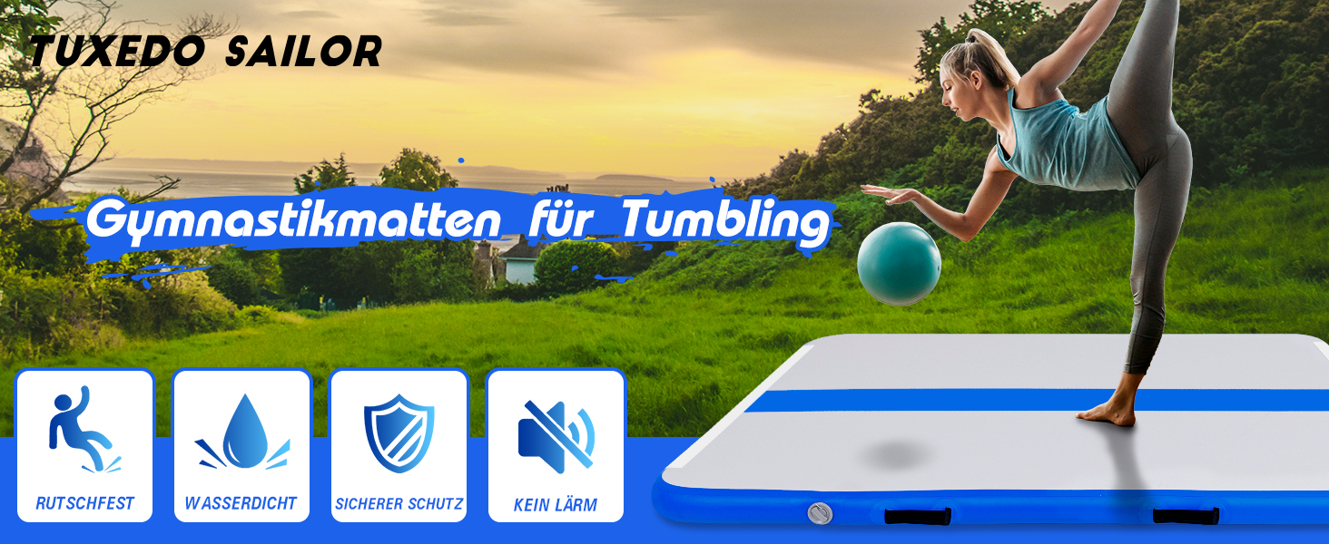 Надувний килимок для гімнастики Tuxedo Airtrack Mat 2M/3M/4M, 10 см, з електропомпою, для дому/залу/черепліки/йоги