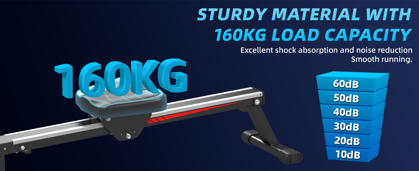 Гребний тренажер Dskeuzeew для дому, складний, 16 рівнів опору, магнітний, до 160 кг, Slide-Rails