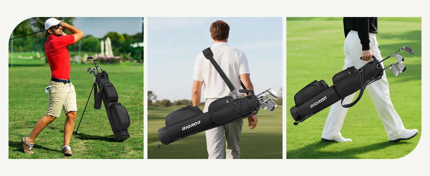 Сумка для гольфу на штативі, легка, для 9 ключок, з роздільниками, водонепроникна, з кишенькою-холодильником, ергономічний плечовий ремінь, велика кишеня, унісекс, чорна A1