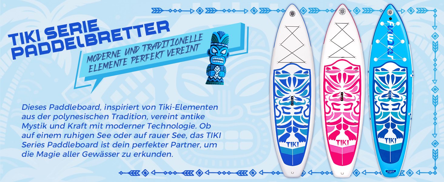 Надувний SUP-борд FunWater 10'6' та 11'6' з аксесуарами: весло, насос, рюкзак, плавники. Підходить для всіх рівнів підготовки. Рожевий та блакитний кольори.