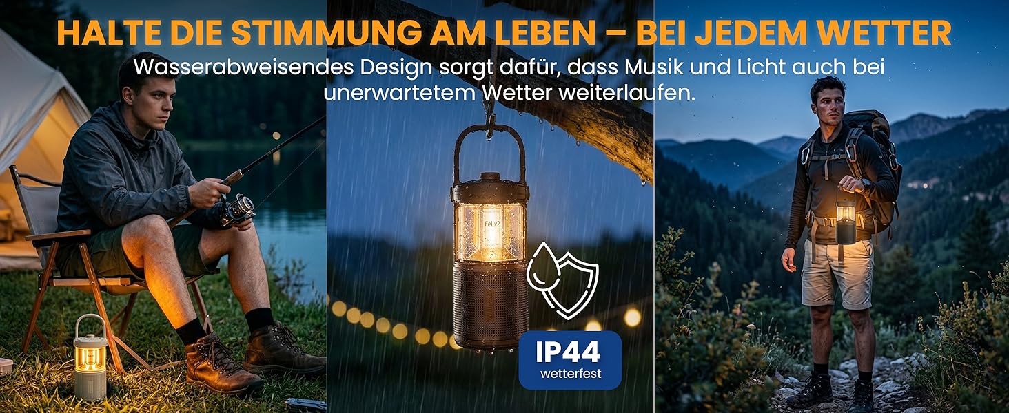 Ліхтар кемпінговий LED Felix 2 з Bluetooth колонкою, акумуляторний, водонепроникний IPX7, 360° освітлення, 20W звук, 24 год роботи, USB, чорний