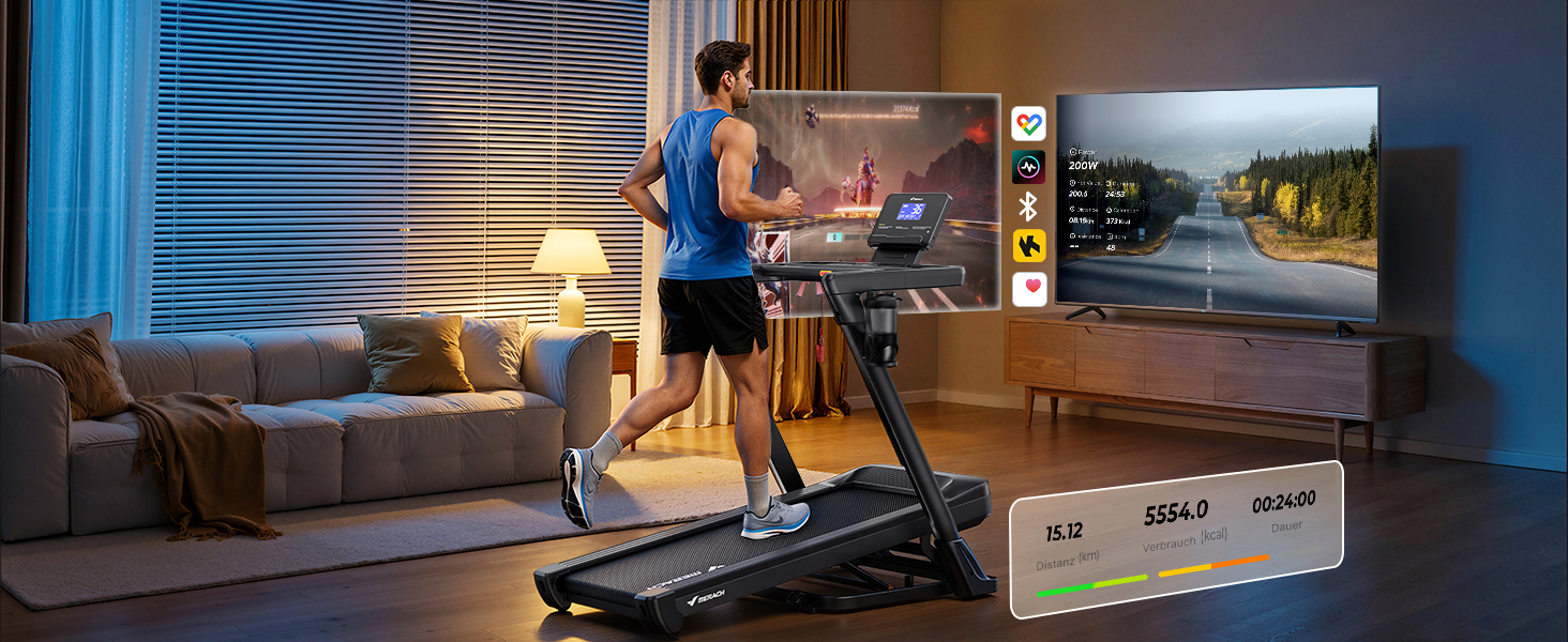 Біговий тренажер MERACH для дому з регулюванням нахилу (6%-18%), швидкість до 14 км/год, складаний, потужність 2.5HP/3.5HP, максимальне навантаження 136/159 кг, розмір 42*108 см / 46*120 см, чорний, з підключенням до додатку