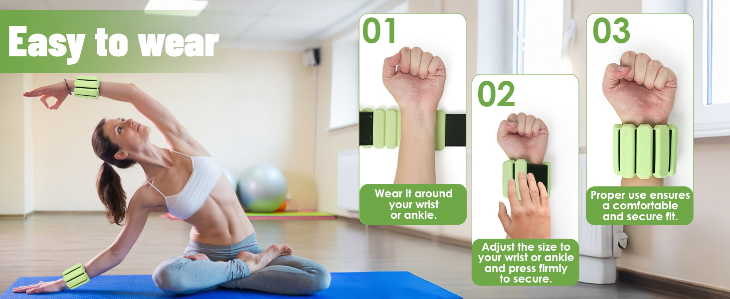 Регульовані вантажні манжети для зап'ястя (2 шт, по 0,45 кг), довговічні, портативні, для йоги, танців, пілатесу, кардіо, аеробіки, ходьби, зелені