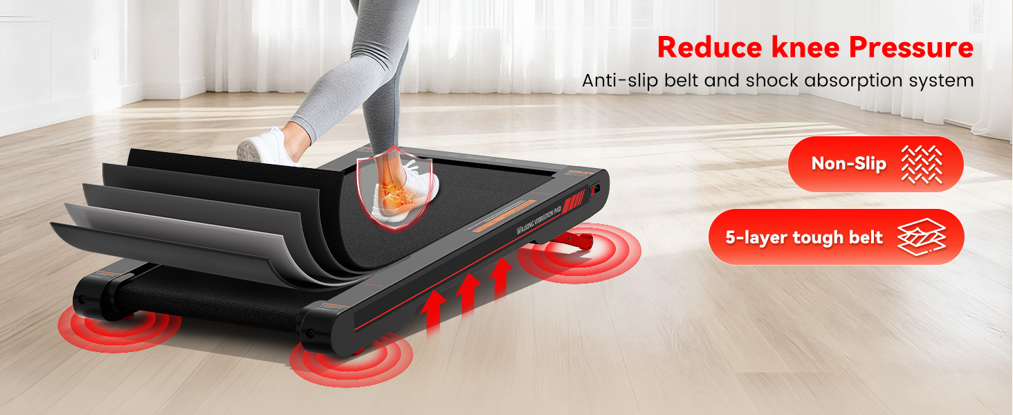 Sperax 3-в-1 Віброплатформа для бігового тренажера з пультом ДУ, 0.3-6 км/год, для дому та офісу, червона