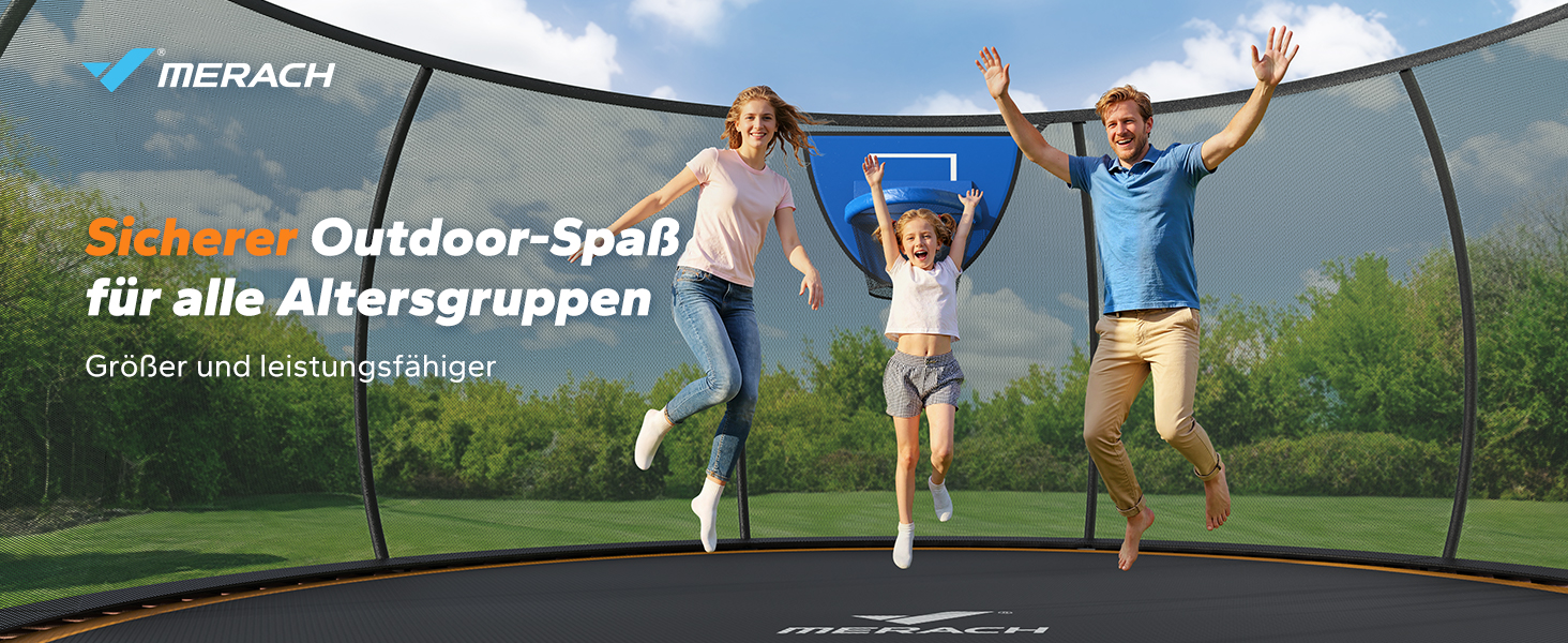 Батут MERACH Outdoor з сіткою безпеки та баскетбольним кільцем, діаметр 305/366/427/488 см, Макс. навантаження 150 кг, для саду та вулиці