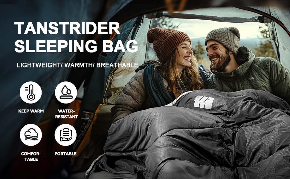 Спальний мішок для дорослих на холодно, водонепроникний, легкий, чорний (1,8 кг) - для кемпінгу, походів, відпочинку на природі та дому