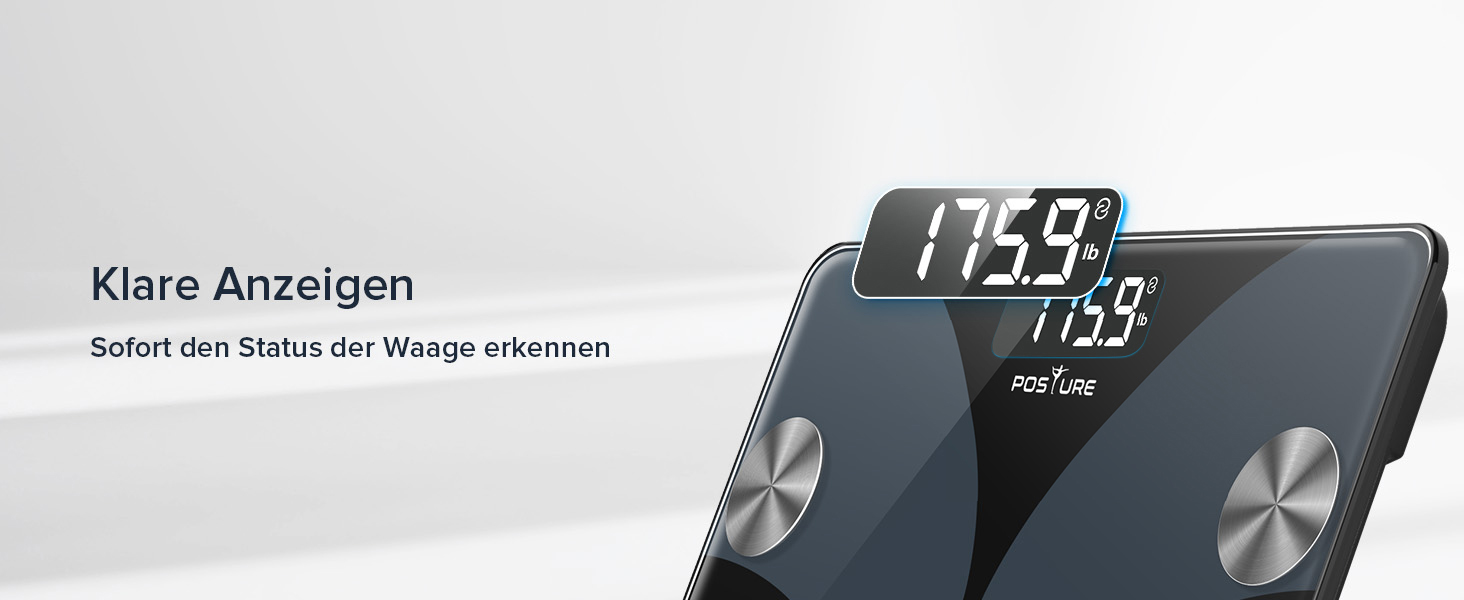 Ваги для тіла Posture з вимірюванням жиру, цифрові, 13 показників, шкала ваги з моніторингом BMI, синхронізація з додатками, до 180 кг