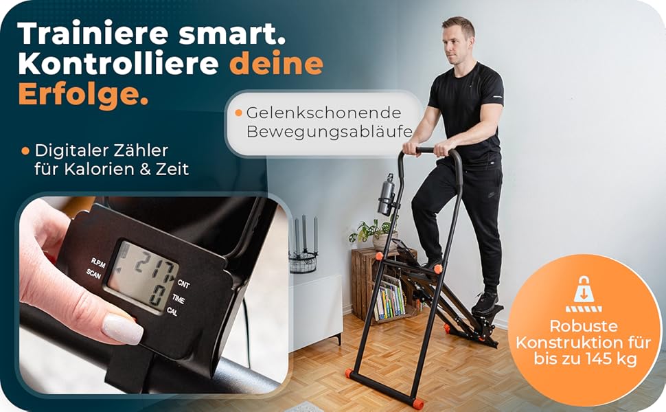 Movana Треп'якливий степер для дому: фітнес-тренажер з 3 рівнями складності, тестування, підставка для телефону та пляшки, кардіо та силові вправи, тренажер для підйому сходами