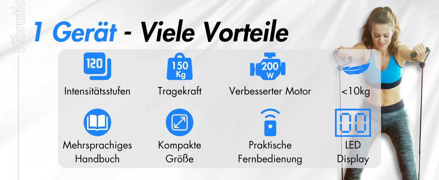 Вібраційна платформа Winch W.1.0 PRO | Електрична віброплатформа для дому | До 150 кг, 120 рівнів, з пультом ДУ, стрічки опору, чорний