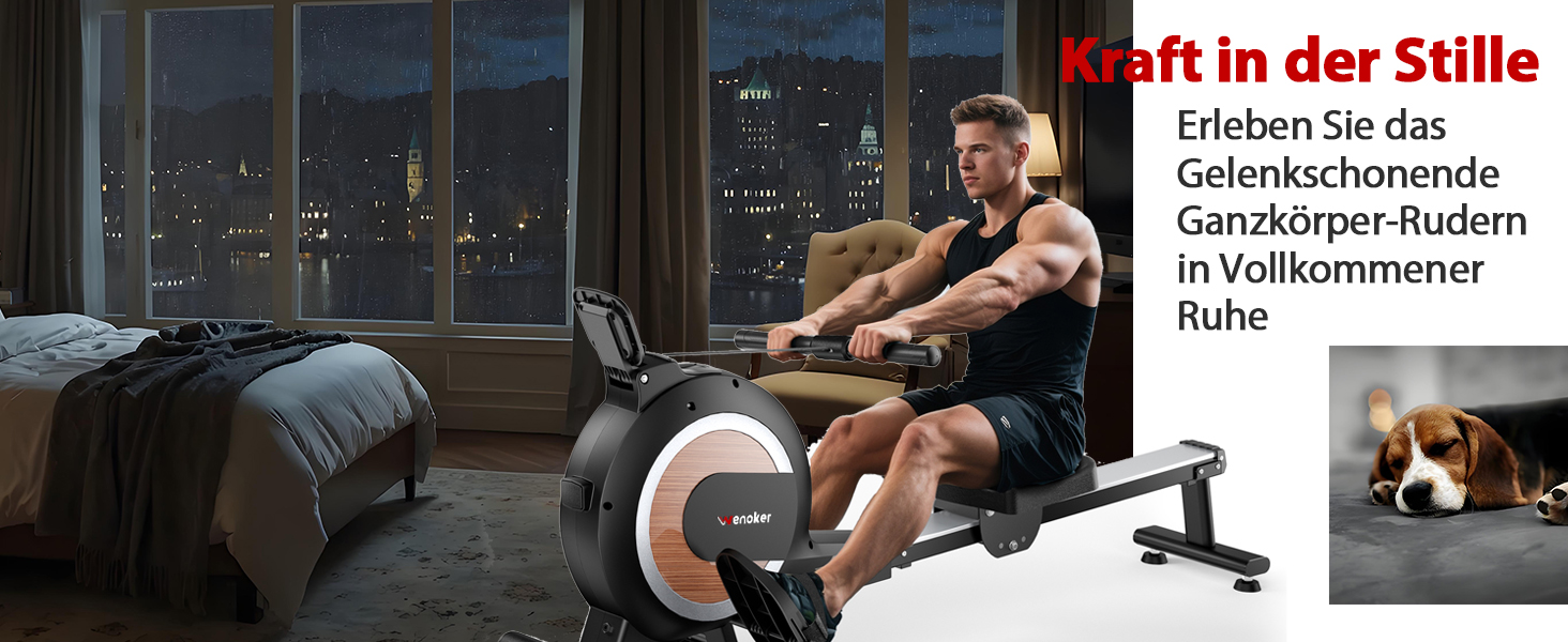 Веномкер тренажер для греблі, магнітний, для дому, 16 рівнів опору, 160 кг, з'єднання з APP, чорний