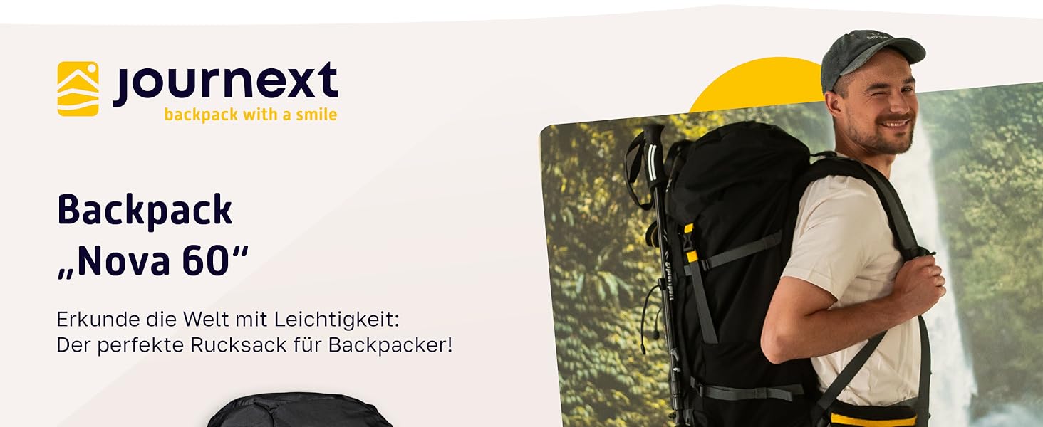Туристичний рюкзак Journext NOVA 60+10 л для подорожей, трекінгу, фронт- та топ-лода, для жінок і чоловіків, 70 л