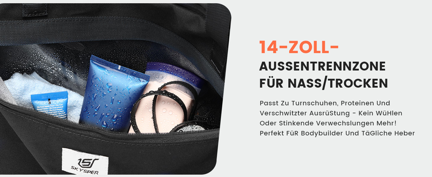 Спортивна сумка SKYSPER 35L з відділенням для взуття та мокрих речей - для фітнесу, тренувань, подорожей, чорна