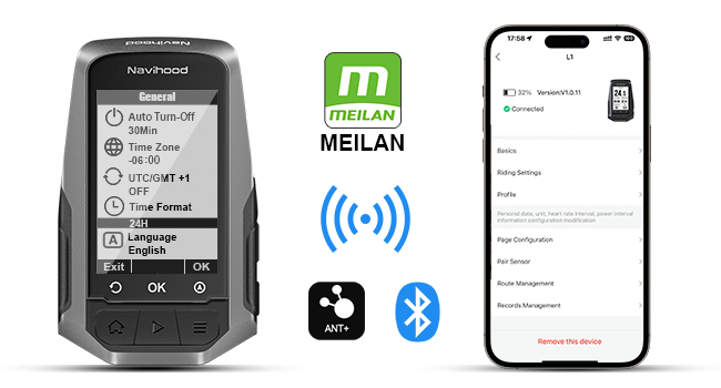 Велокомп'ютер MEILAN L1 GPS з картами, 2,6