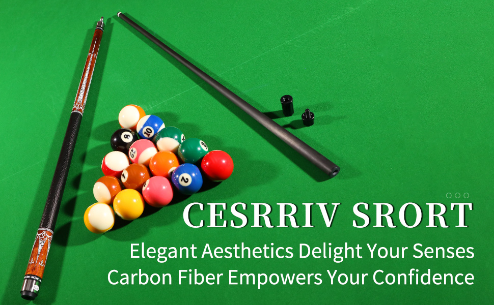 Кю Carbon Fiber (20-21 oz) - Професійний бик для більярду з шкіряним наконечником 13mm, 3/8*8 Joint, з чохлом, захисниками та крейдою