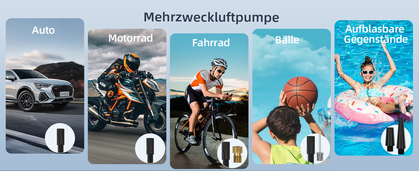 Електрична повітряна помпа 10.3 Bar з акумулятором, компресор Mini 6000mAh & 12V DC, портативна помпа для авто, мотоцикла, велосипеда з LED-підсвічуванням та автоматичним відключенням, блакитна I7